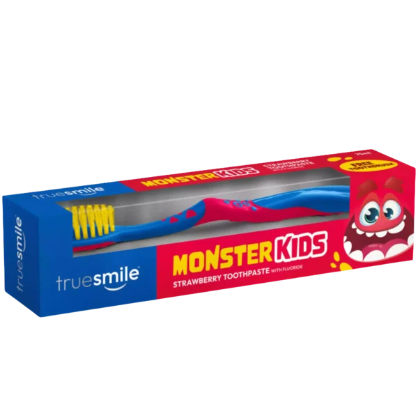 Truesmile detská zubná pasta 75ml + kefka - Monster Kids s jahodovou príchuťou k.c 524