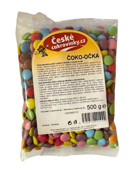Čoko-očká zmes farebného dražé z mliečnej čokolády 500g - XXL k.c 3256