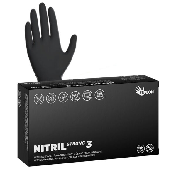 Nitrilové Strong3 nepúdrované, čierne rukavice, 5g - XL - k.c 736